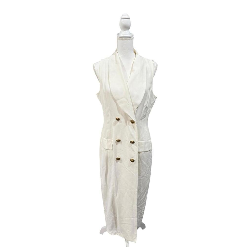 Vintage Dawn Joy Fashions Women's White Sleeveless Blazer Dress, size Medium
